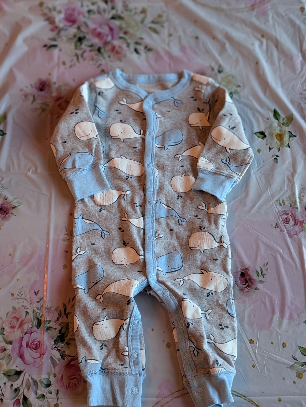 Carter's Gray and Light Blue Whale Print One Piece/ 6 Months/ NWOT